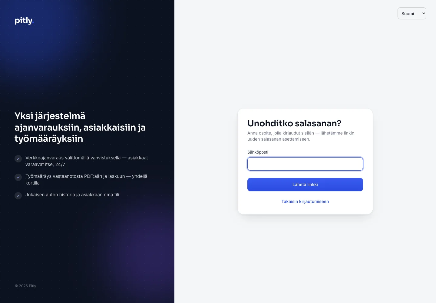 Salasanan palautusnäyttö