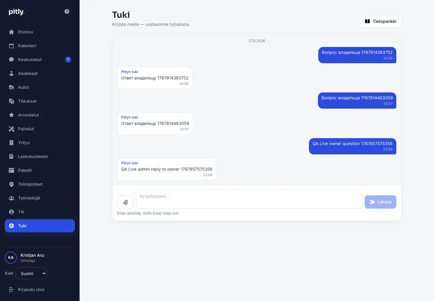 Välilehti ”Tuki” työpöydällä